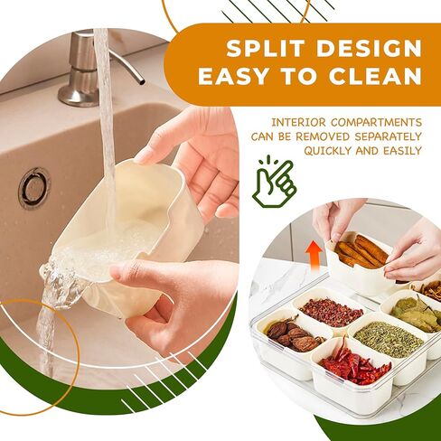 Divided Serving Tray with Lid and Handle - Package Included (1 Wooden Spoon & Mini Bamboo Forks and 8 removable compartments). Snack Serving Tray with Lid. Note: Not dishwasher safe. in Saudi Arabia