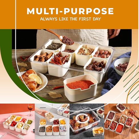 Divided Serving Tray with Lid and Handle - Package Included (1 Wooden Spoon & Mini Bamboo Forks and 8 removable compartments). Snack Serving Tray with Lid. Note: Not dishwasher safe. in Saudi Arabia