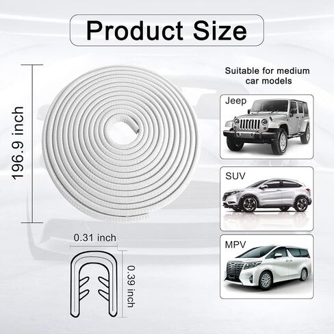 16Ft(5M) Car Door Edge Guards,Rubber U Shape Car Door Edge Protector,Car Edge Trim Rubber Seal Protector Fit for Most Car(White) in Saudi Arabia