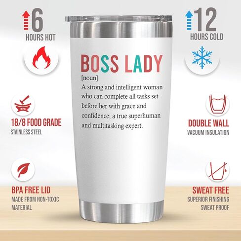 مجموعة هدايا Boss Lady - كوب من الفولاذ المقاوم للصدأ سعة 20 أونصة وحقيبة حمل من القماش سعة 13 أونصة، هدايا عيد ميلاد للرئيس والقائد وهدايا سيدة الزعيم للنساء، وهدايا تقدير لزملاء العمل، وهدايا مسيحية للنساء in Kuwait