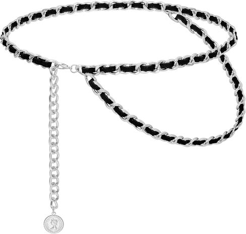 Women's Chain Belts Fashion Layered Flocking Cloth Belts Metal Waist Chain for Dress Vest Jeans in Kuwait