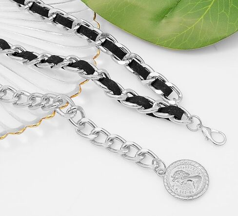 Women's Chain Belts Fashion Layered Flocking Cloth Belts Metal Waist Chain for Dress Vest Jeans in Kuwait