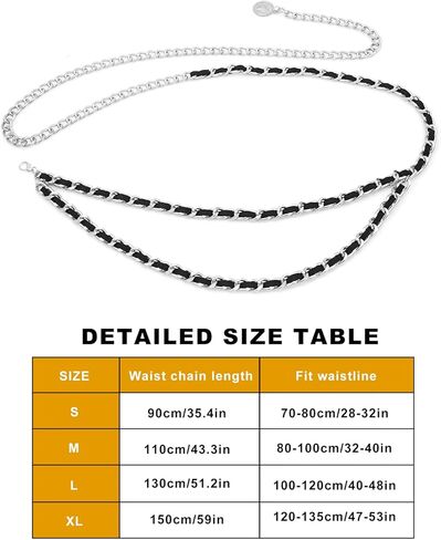 Women's Chain Belts Fashion Layered Flocking Cloth Belts Metal Waist Chain for Dress Vest Jeans in Kuwait
