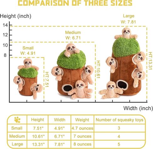 Interactive Squeaky Dog Toys Plush Sloth Dog Toy, Stuffing Woodland Friends Burrow, Squeaky Plush Dog Toy for Small Medium Large Dogs (Large) in Saudi Arabia