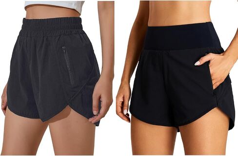BMJL Women's Running Shorts High Waisted Athletic Shorts Pocket Sporty Short Gym Elastic Workout Shorts (M,Black) in Saudi Arabia