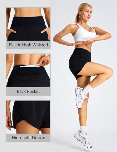 BMJL Women's Running Shorts High Waisted Athletic Shorts Pocket Sporty Short Gym Elastic Workout Shorts (M,Black) in Saudi Arabia