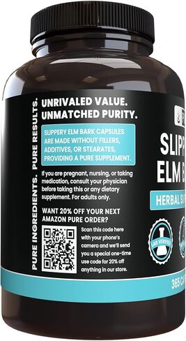 Pure Original Ingredients Slippery Elm Bark (365 Capsules) No Magnesium Or Rice Fillers, Always Pure, Lab Verified in Saudi Arabia