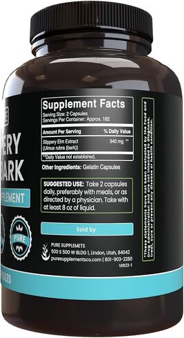 Pure Original Ingredients Slippery Elm Bark (365 Capsules) No Magnesium Or Rice Fillers, Always Pure, Lab Verified in Saudi Arabia