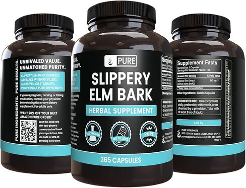 Pure Original Ingredients Slippery Elm Bark (365 Capsules) No Magnesium Or Rice Fillers, Always Pure, Lab Verified in Saudi Arabia