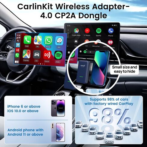 CarlinKit 4.0 CP2A Adapter for Wired CarPlay Car, 2 in 1-Convert Wired CarPlay to Wireless,Wired CarPlay to Wireless Android Auto(for Android 10+) in Saudi Arabia