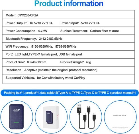 CarlinKit 4.0 CP2A Adapter for Wired CarPlay Car, 2 in 1-Convert Wired CarPlay to Wireless,Wired CarPlay to Wireless Android Auto(for Android 10+) in Saudi Arabia