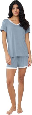 Joyaria Womens Cool/Cooling Pajamas Short Sleeve Pj Shorts Set in Kuwait