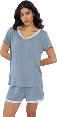 Joyaria Womens Cool/Cooling Pajamas Short Sleeve Pj Shorts Set in Kuwait