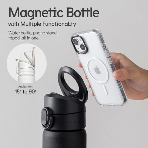 RHINOSHIELD AquaStand Magnetic Bottle 16 oz | Round Mouth Stainless Steel Insulated Water Bottle, Sport Bottle with MagSafe Compatible Handle, Tripod with Adjustable Angles, Leak Proof - Midnight Blue in Saudi Arabia