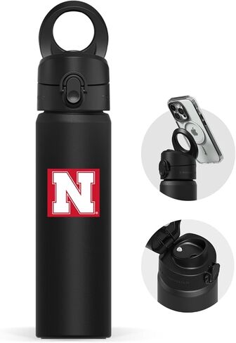 RHINOSHIELD AquaStand Magnetic Bottle 16 oz | Round Mouth Stainless Steel Insulated Water Bottle, Sport Bottle with MagSafe Compatible Handle, Tripod with Adjustable Angles, Leak Proof - Midnight Blue in Saudi Arabia