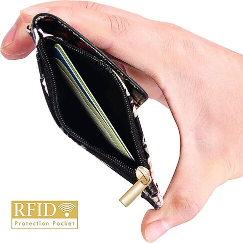 ELV Badge Holder with Zipper, ID Badge Card Holder Wallet with 5 Card Slots, 1 Side RFID Blocking Pocket and Neck Lanyard Strap for Offices ID, School ID, Driver Licence (Rose Floral Black) in Saudi Arabia