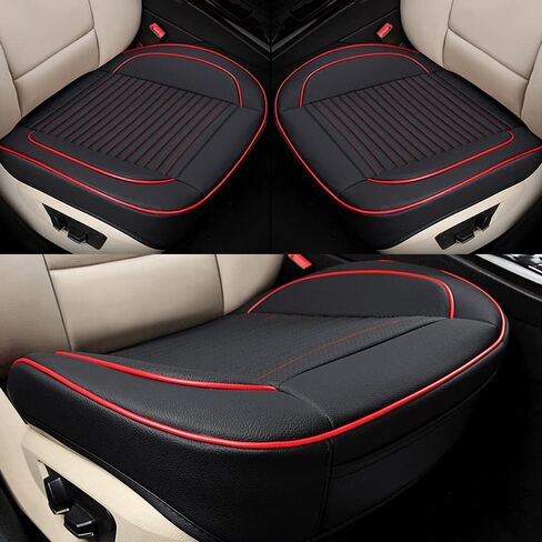 2 front bottom car seat covers, artificial leather protector for front seats only, leather upholstered seat covers with storage bags, waterproof and anti-skid pads, suitable for most cars (Black) in Saudi Arabia