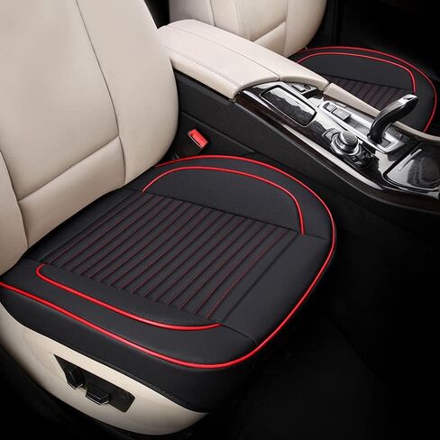2 front bottom car seat covers, artificial leather protector for front seats only, leather upholstered seat covers with storage bags, waterproof and anti-skid pads, suitable for most cars (Black) in Saudi Arabia