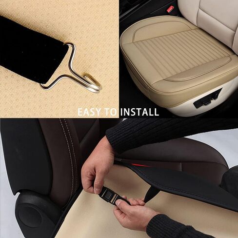 2 front bottom car seat covers, artificial leather protector for front seats only, leather upholstered seat covers with storage bags, waterproof and anti-skid pads, suitable for most cars (Black) in Saudi Arabia