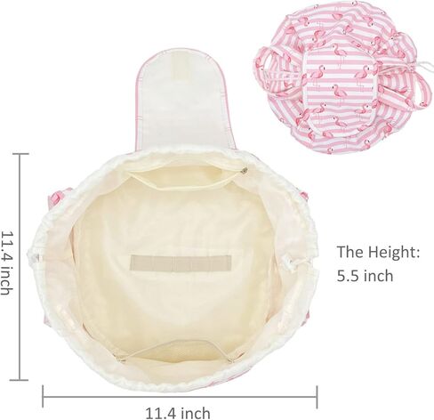 Large Barrel Drawstring Makeup Bag Travel Cosmetic Bag for Women - Portable Make Up Organizer Bag for Skin Care & Toiletries with Brush Holder & Pouch (Black) in Kuwait