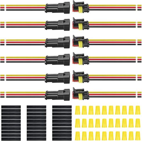 15 مجموعات 2 دبوس موصل 18AWG موصل سلك مقاوم للماء ذكر وأنثى قطع سريع موصلات الأسلاك موصلات كهربائية مقاومة للماء للسيارات مع سلك 120 مم، موصلات تقلص الحرارة in Saudi Arabia