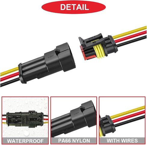 15 مجموعات 2 دبوس موصل 18AWG موصل سلك مقاوم للماء ذكر وأنثى قطع سريع موصلات الأسلاك موصلات كهربائية مقاومة للماء للسيارات مع سلك 120 مم، موصلات تقلص الحرارة in Saudi Arabia