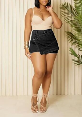 LETSVDO Womens Jean Mini Skort Skirt Denim High Waisted Asymmetrical Bodycon Wrap Cargo Stretch Jeans Skort Shorts in Saudi Arabia