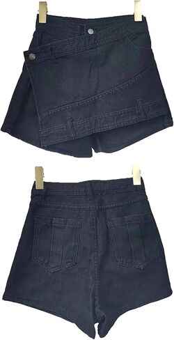 LETSVDO Womens Jean Mini Skort Skirt Denim High Waisted Asymmetrical Bodycon Wrap Cargo Stretch Jeans Skort Shorts in Saudi Arabia