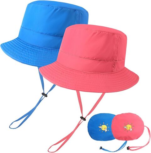 2 Pcs Sun Hat for Kids Bucket Hat for 2-6 Years Toddler Boys Girls UV Protection Adjustable Summer Beach Fishing Hat in Saudi Arabia