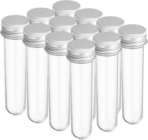 PATIKIL 30ml Plastic Test Tubes with Screw Caps 12Pcs 109x24mm Tubes for Scientific Party Decoration Candy Bead Storage Bath Salt Lab Use, Silver Tone in Saudi Arabia