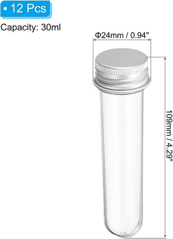 PATIKIL 30ml Plastic Test Tubes with Screw Caps 12Pcs 109x24mm Tubes for Scientific Party Decoration Candy Bead Storage Bath Salt Lab Use, Silver Tone in Saudi Arabia