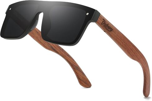 DUBERY Trendy Rimless Wood Sunglasses Polarized Flat Top Sun Glasses with Wooden Temple D219 in Saudi Arabia