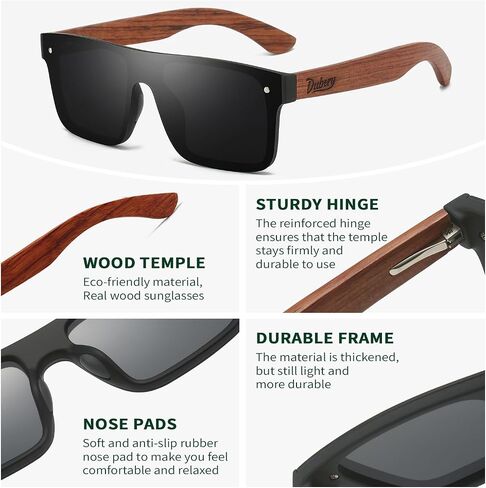 DUBERY Trendy Rimless Wood Sunglasses Polarized Flat Top Sun Glasses with Wooden Temple D219 in Saudi Arabia