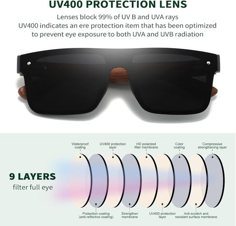 DUBERY Trendy Rimless Wood Sunglasses Polarized Flat Top Sun Glasses with Wooden Temple D219 in Saudi Arabia