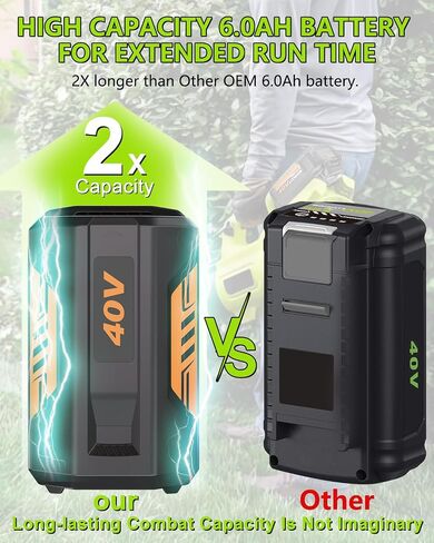 6.0Ah استبدال لبطارية Ryobi 40V وشاحن متوافق مع بطارية ليثيوم Ryobi 40v OP4040 OP40401 OP4026 OP40261 OP4050 OP40601 متوافق مع أدوات الطاقة اللاسلكية لبطارية Ryobi 40 فولت in Kuwait