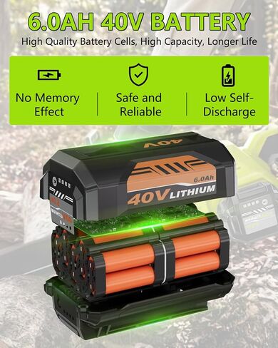6.0Ah استبدال لبطارية Ryobi 40V وشاحن متوافق مع بطارية ليثيوم Ryobi 40v OP4040 OP40401 OP4026 OP40261 OP4050 OP40601 متوافق مع أدوات الطاقة اللاسلكية لبطارية Ryobi 40 فولت in Kuwait