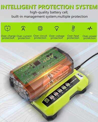 6.0Ah استبدال لبطارية Ryobi 40V وشاحن متوافق مع بطارية ليثيوم Ryobi 40v OP4040 OP40401 OP4026 OP40261 OP4050 OP40601 متوافق مع أدوات الطاقة اللاسلكية لبطارية Ryobi 40 فولت in Kuwait