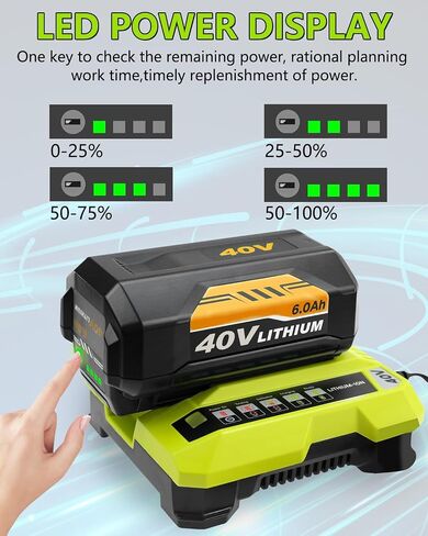 6.0Ah استبدال لبطارية Ryobi 40V وشاحن متوافق مع بطارية ليثيوم Ryobi 40v OP4040 OP40401 OP4026 OP40261 OP4050 OP40601 متوافق مع أدوات الطاقة اللاسلكية لبطارية Ryobi 40 فولت in Kuwait