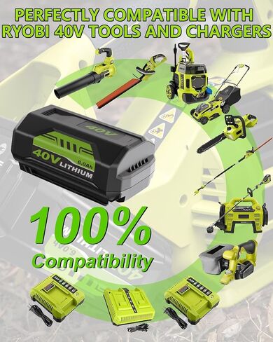 6.0Ah استبدال لبطارية Ryobi 40V وشاحن متوافق مع بطارية ليثيوم Ryobi 40v OP4040 OP40401 OP4026 OP40261 OP4050 OP40601 متوافق مع أدوات الطاقة اللاسلكية لبطارية Ryobi 40 فولت in Kuwait