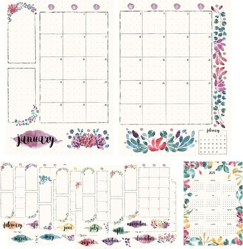 2024 Monthly Calendar Planner Stickers Compatible with A5 Bullet Dot Grid Journals (5.3 x 7.7") - 12-Months of Cute Floral Illustrations, Flower Journal Supplies, DIY Templates, Agenda Layouts in Saudi Arabia
