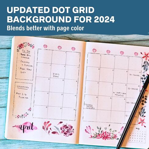 2024 Monthly Calendar Planner Stickers Compatible with A5 Bullet Dot Grid Journals (5.3 x 7.7") - 12-Months of Cute Floral Illustrations, Flower Journal Supplies, DIY Templates, Agenda Layouts in Saudi Arabia