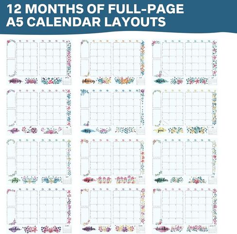 2024 Monthly Calendar Planner Stickers Compatible with A5 Bullet Dot Grid Journals (5.3 x 7.7") - 12-Months of Cute Floral Illustrations, Flower Journal Supplies, DIY Templates, Agenda Layouts in Saudi Arabia