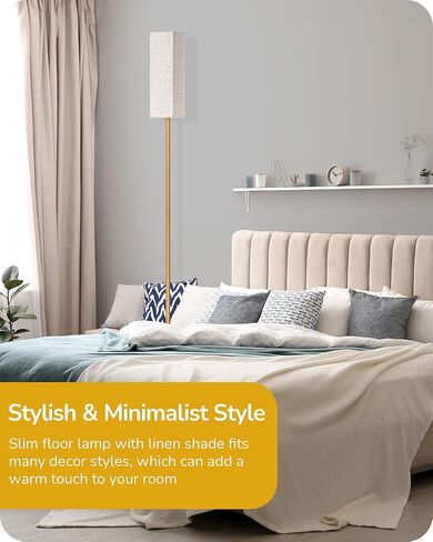 مصباح أرضية زاوية LED من EDISHINE لغرفة المعيشة، مصباح قراءة طويل القامة 65 بوصة مع جهاز تحكم عن بعد، إضاءة عمود خافتة بسيطة لغرفة النوم والمكتب وغرفة الأطفال، لمبة 9 وات متضمنة، 2700K-6000K (ذهبي) in Kuwait