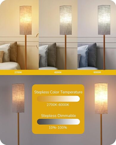 مصباح أرضية زاوية LED من EDISHINE لغرفة المعيشة، مصباح قراءة طويل القامة 65 بوصة مع جهاز تحكم عن بعد، إضاءة عمود خافتة بسيطة لغرفة النوم والمكتب وغرفة الأطفال، لمبة 9 وات متضمنة، 2700K-6000K (ذهبي) in Kuwait