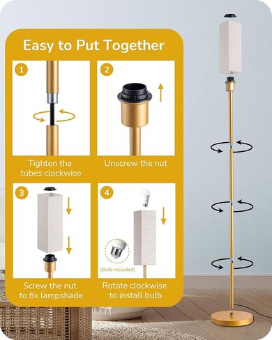 مصباح أرضية زاوية LED من EDISHINE لغرفة المعيشة، مصباح قراءة طويل القامة 65 بوصة مع جهاز تحكم عن بعد، إضاءة عمود خافتة بسيطة لغرفة النوم والمكتب وغرفة الأطفال، لمبة 9 وات متضمنة، 2700K-6000K (ذهبي) in Kuwait
