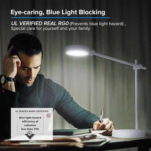 مصابيح مكتب LED من SANSI للمكتب، مصباح مكتبي للتحكم باللمس بدون ضوء أزرق مع 6 مستويات سطوع، 4 أوضاع مع وظيفة الذاكرة، مصباح طاولة حديث 10 وات 950 لومن للقراءة المنزلية، أبيض in Kuwait