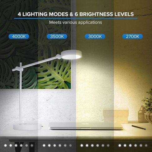 مصابيح مكتب LED من SANSI للمكتب، مصباح مكتبي للتحكم باللمس بدون ضوء أزرق مع 6 مستويات سطوع، 4 أوضاع مع وظيفة الذاكرة، مصباح طاولة حديث 10 وات 950 لومن للقراءة المنزلية، أبيض in Kuwait