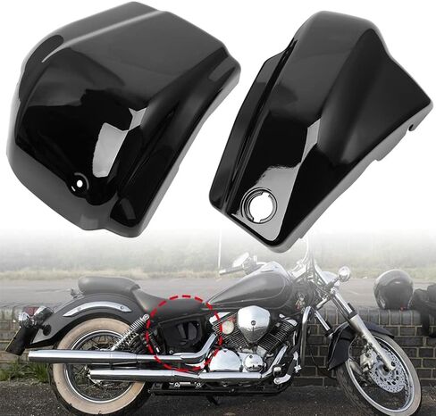 أغطية جانبية لبطارية الدراجة النارية لـ Ya-maha Dragstar Vstar XVS1100 Classic Custom 1999-2011 أسود لامع in Kuwait