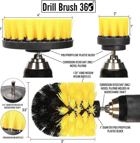 Original Drill Brush 360 Attachments 3 Pack kit Medium- Yellow All Purpose Cleaner Scrubbing Brushes for Bathroom Surface, Grout, Tub, Shower, Kitchen, Auto,Boat,RV in Saudi Arabia