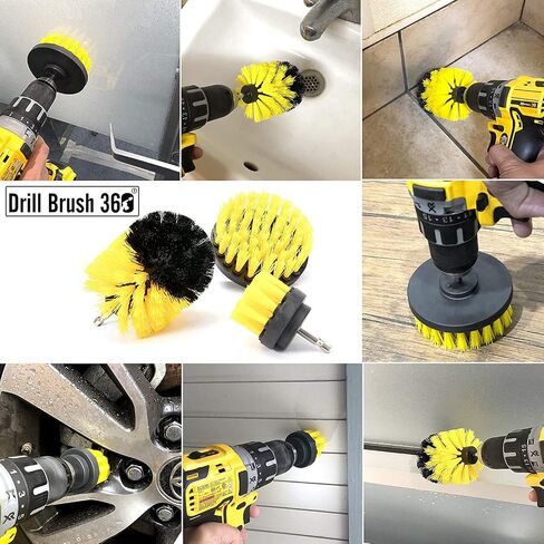 Original Drill Brush 360 Attachments 3 Pack kit Medium- Yellow All Purpose Cleaner Scrubbing Brushes for Bathroom Surface, Grout, Tub, Shower, Kitchen, Auto,Boat,RV in Saudi Arabia